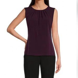 Calvin Klein Deep Purple Matte Jersey Sleeveless Pleated Neck Top - Size L
